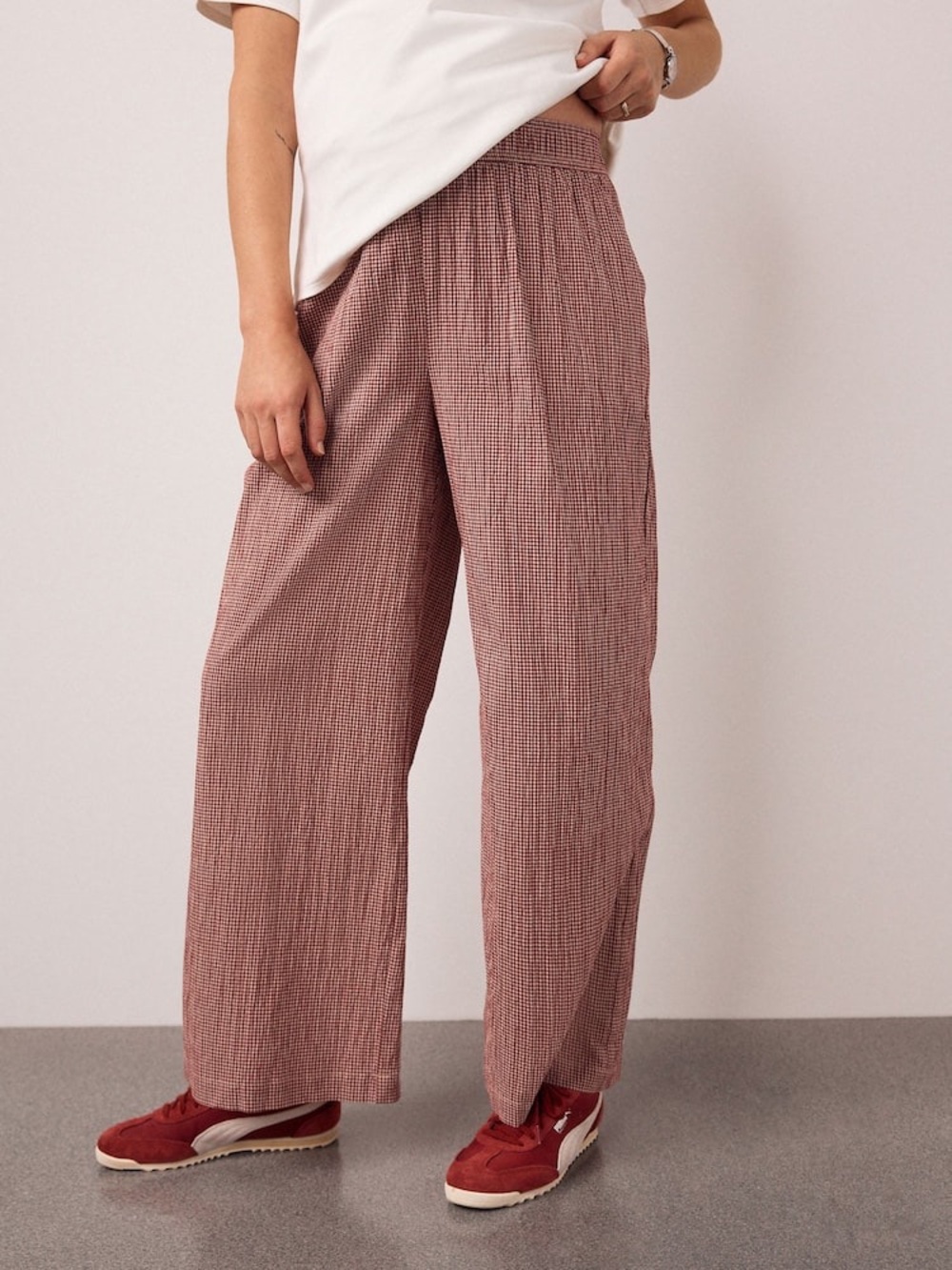 NEXT UK Red Gingham Cotton Pull on Trousers